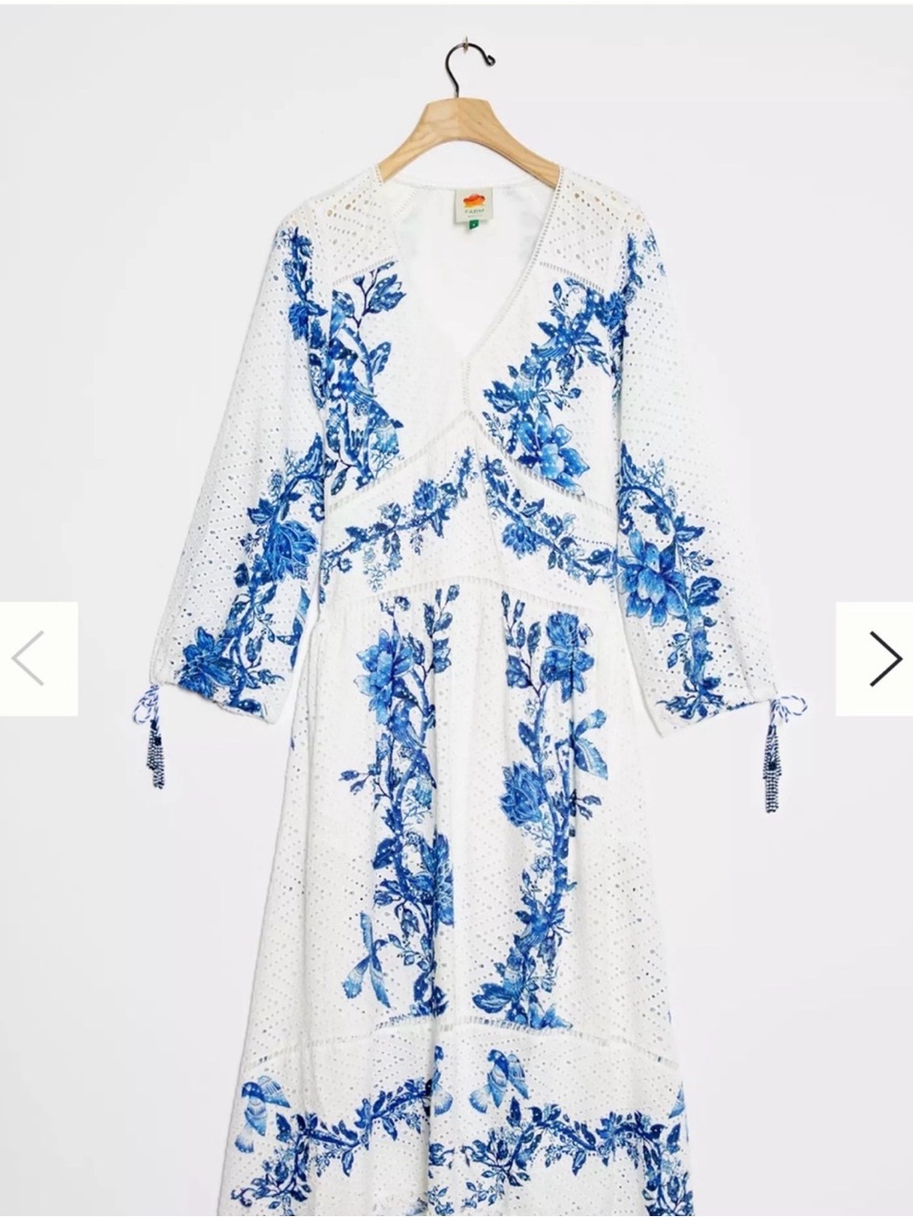 FARM Rio White Eyelet Maxi Dress with Blue Floral Print
